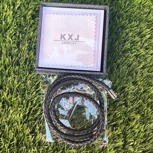 KXJ Jewelry Black Braided Leather Wrap Necklace